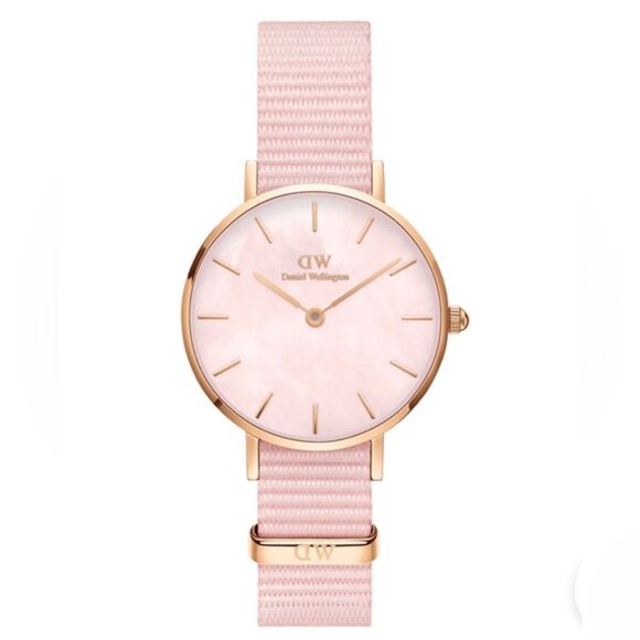 NWT DANIEL WELLINGTON Mother of‎ Pearl 28 mm Petite Coral NATO Rose/Gold Watch - Picture 1 of 7